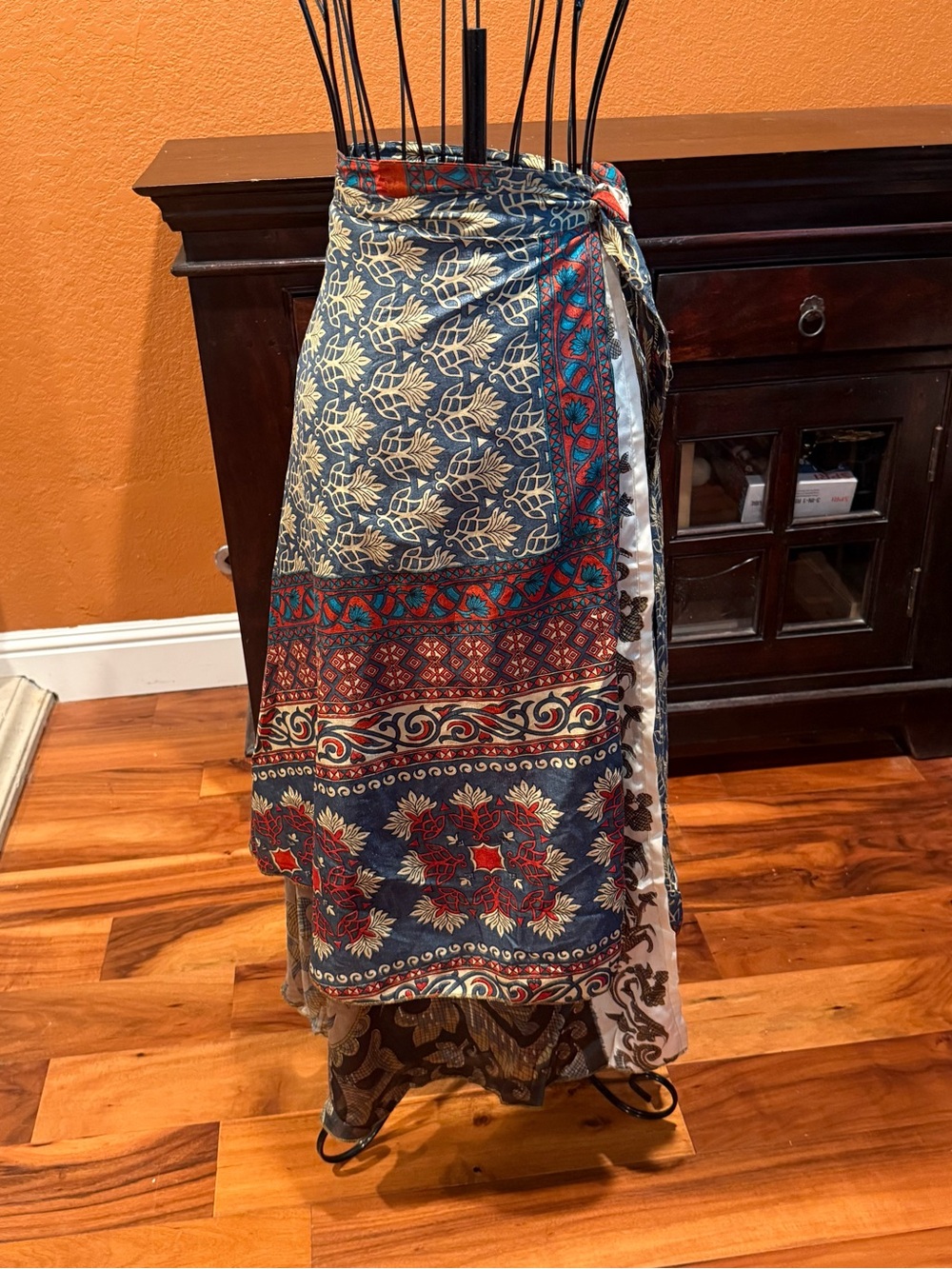 Junglee Billee Bohemian Boho Wrap Skirt in Navy, Red & Cream Free Size